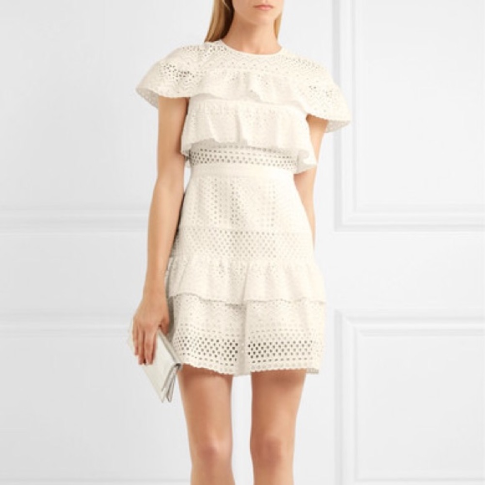 SELF-PORTRAIT Ruffled broderie anglaise mini dress